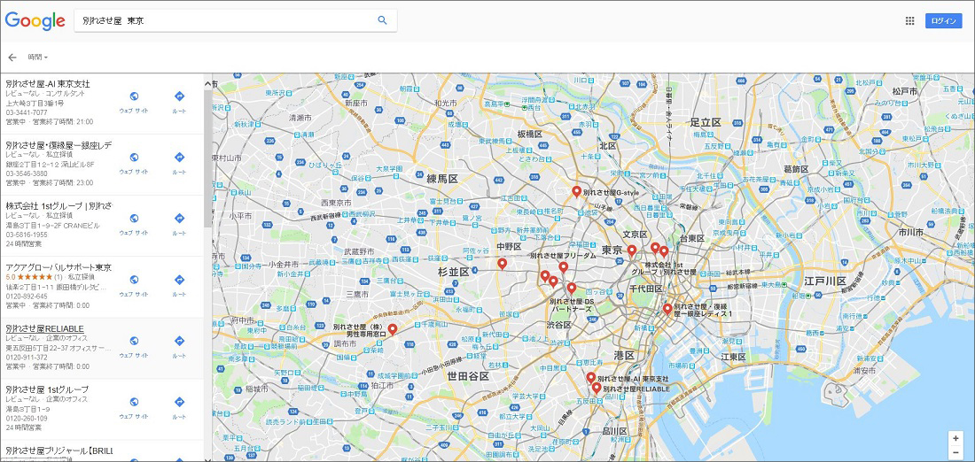 Googleで「別れさせ屋 東京」と検索してみた